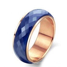 Korean jewelry rose gold plated blue ceramic rotatable ring
